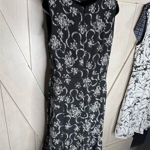Talbots Black Dress with White Floral Swirl Pattern